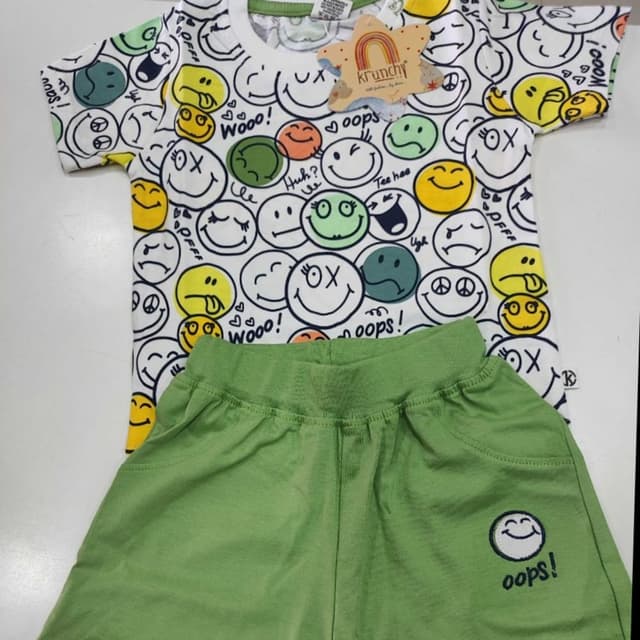White, Green, Yellow, Orange, Blue T-shirt and Shorts set