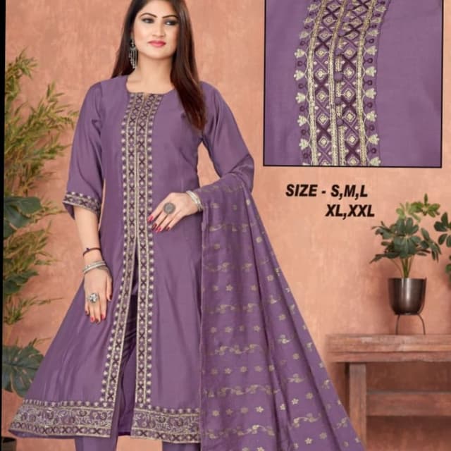 Purple and Gold Salwar Suit Set