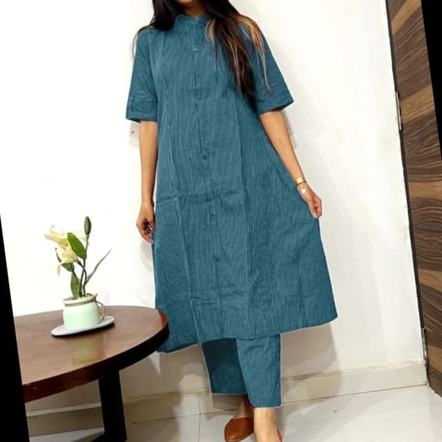 Teal with white stripes Kurta with pants