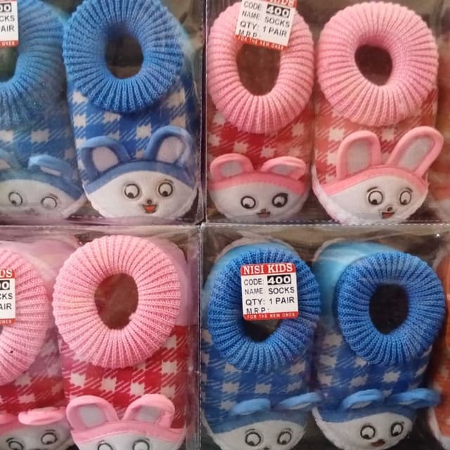 Pink, Blue, White, Red Socks