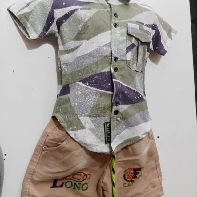 Green, Beige, Purple, White Shorts and Shirt Set