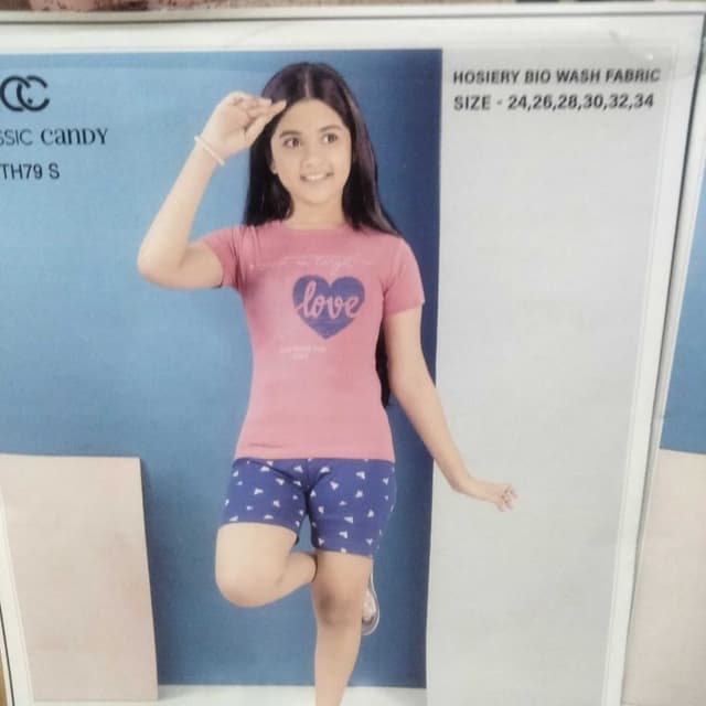 Pink, Blue, White T-shirt and shorts set