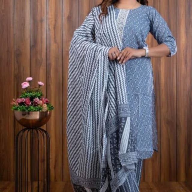 Blue and White Salwar Kameez with Dupatta