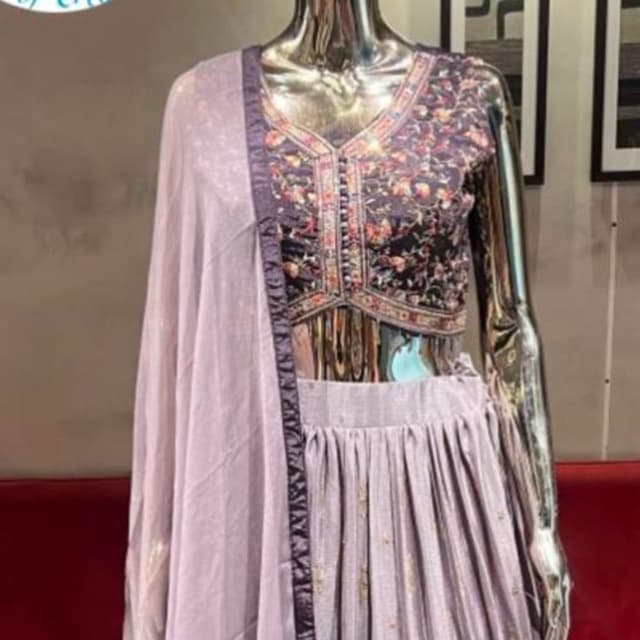 Lavender, black, and multicolor floral accents Lehenga Choli