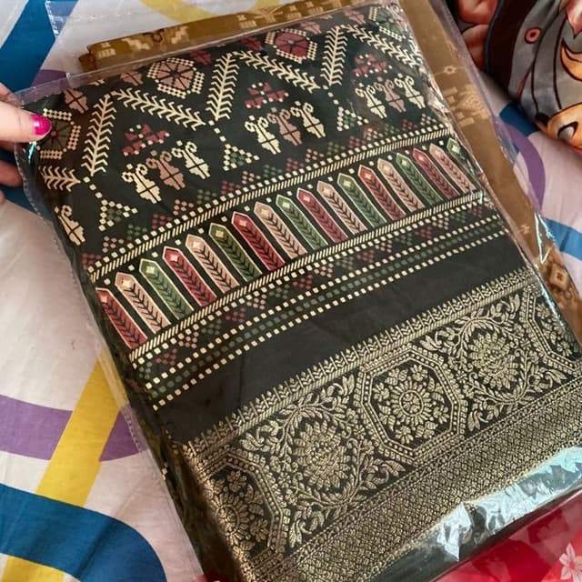 Black, Gold, Green, Red, Beige Fabric