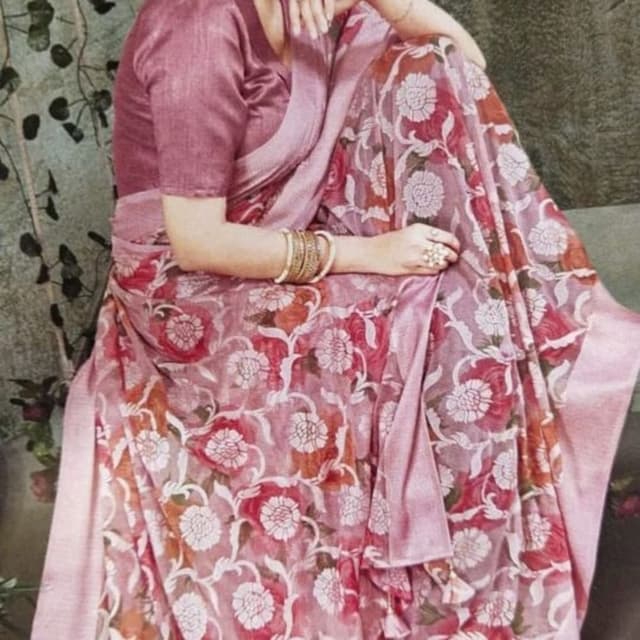 Pink, red, white, and orange Saree
