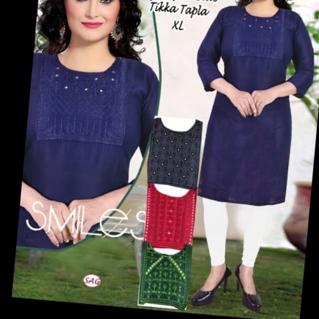 Navy blue, white, black, red, green Kurti