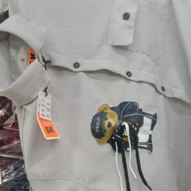 Light Gray, Beige, Black, White, Blue Shirt