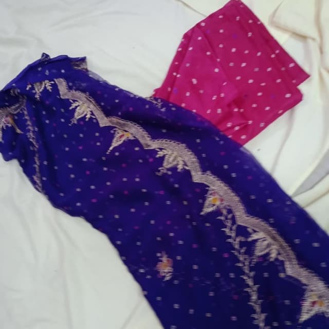 Royal Blue, Pink, White Saree