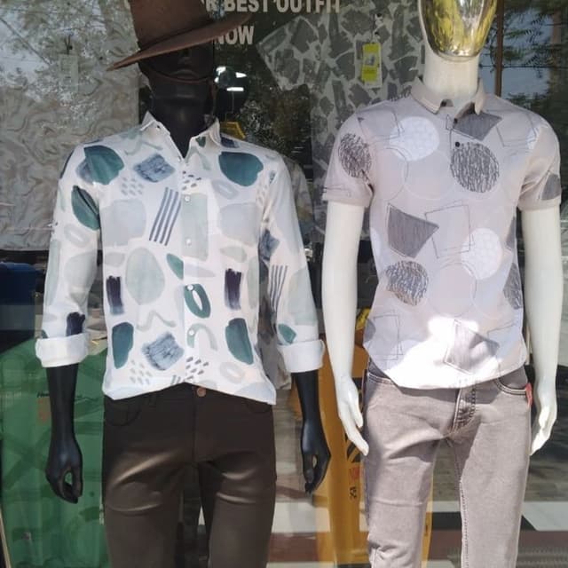 White, Teal, Blue, Gray Shirt