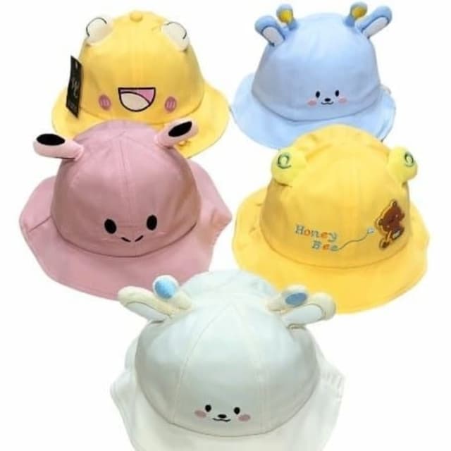 Yellow, Light Blue, Pink, White Baby Hat