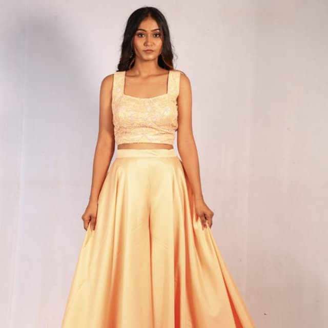 Peach Crop Top and Palazzo Set
