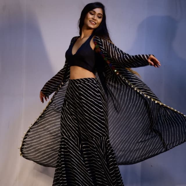 Black and White Lehenga Choli with Shrug