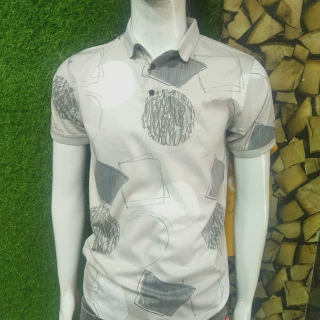 Beige, Gray, White Polo Shirt