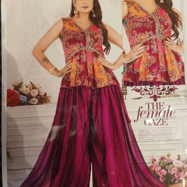 Maroon, Orange, Pink Palazzo Suit