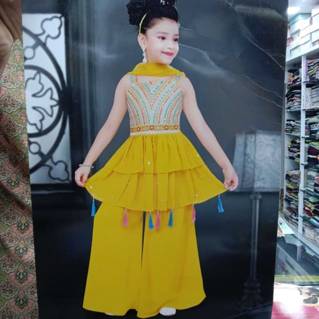 Yellow with multicolored accents Sharara Suit