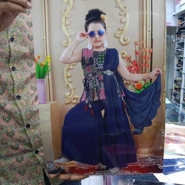 Blue, Multi-color (Pink, Green, Black) Sharara Suit