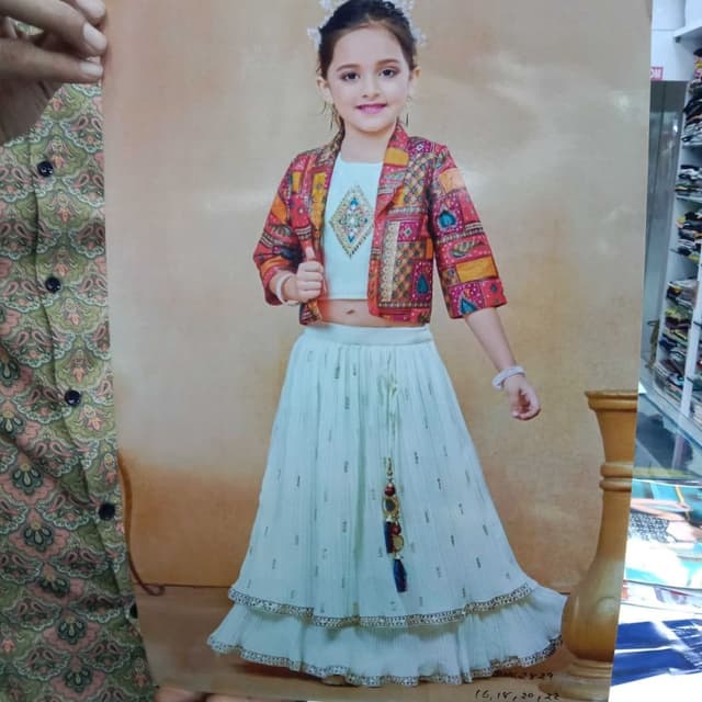 Multicolor with base colors of white, orange, red, and blue Lehenga Choli
