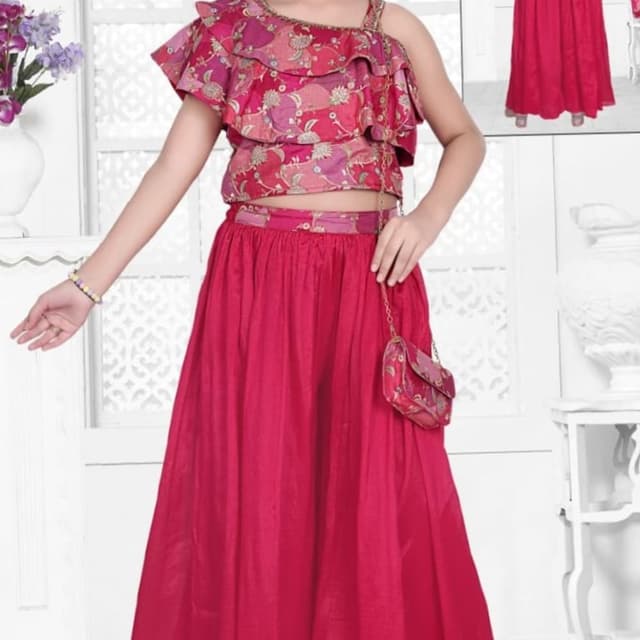 Magenta, Pink, and Floral Print Lehenga Choli