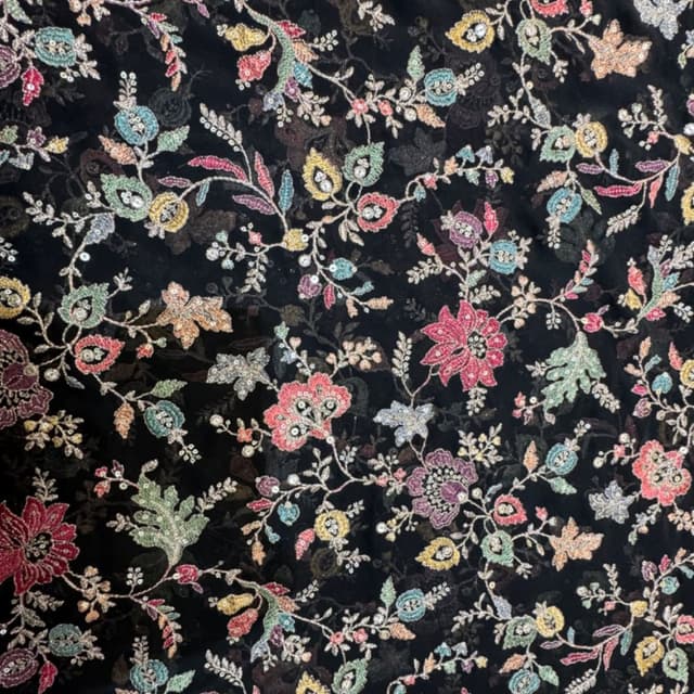 Multi thread embroidery work on Georgette fabric 