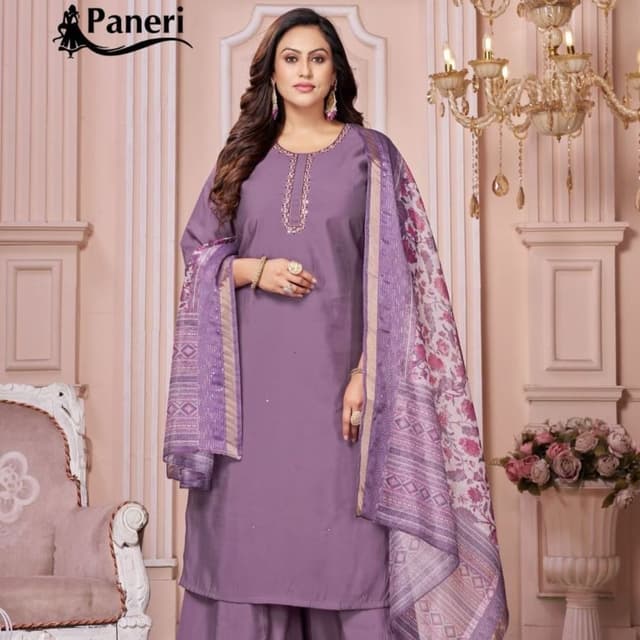 Mauve, Lavender, White, Pink Salwar Kameez Suit