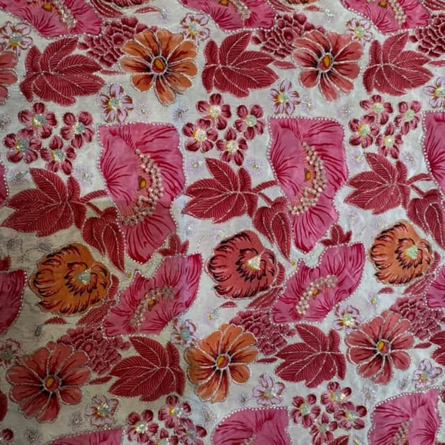 Hand work with Position print on Natural Crep