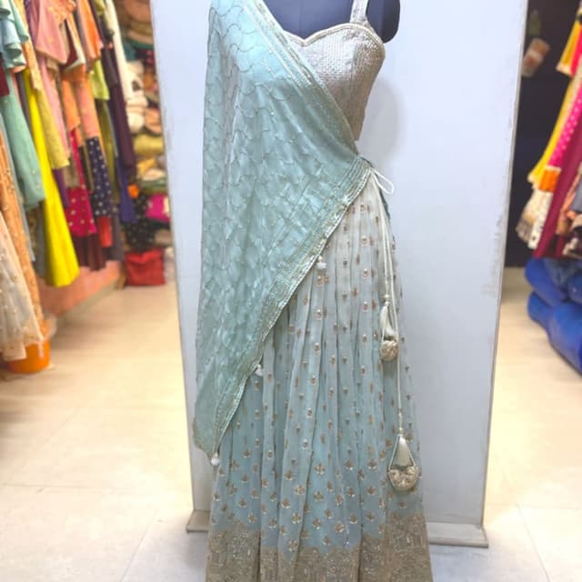 Seafoam green, beige, gold Lehenga Choli