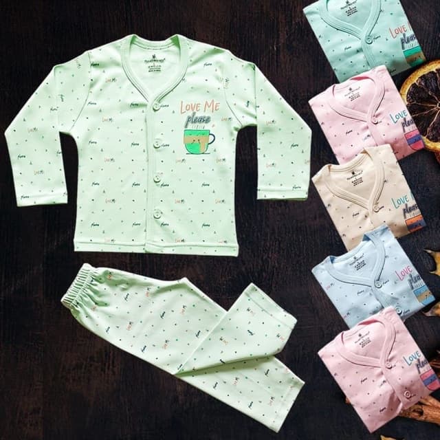 Light green, with accents of red, green, and black Sleepwear set