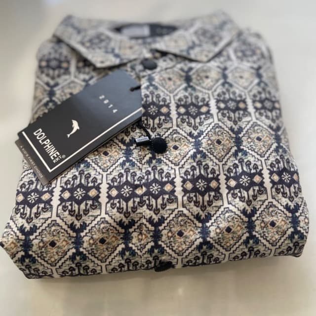 Navy blue, beige, and olive green Shirt