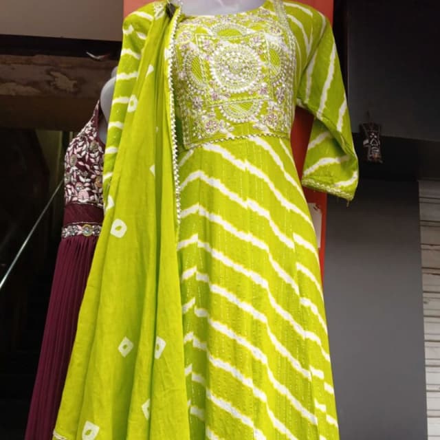 Light Green long anarkali kurti with dupatta set