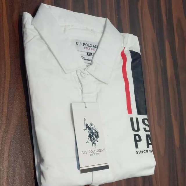 White, Red, Navy Blue Shirt