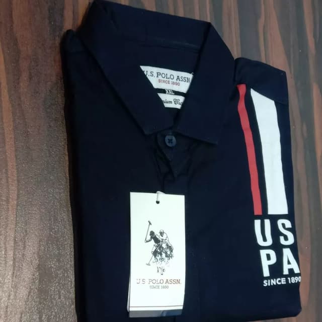 Navy Blue, White, Red Shirt