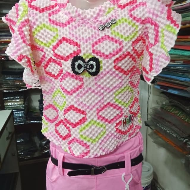 Pink, White, Green, Black Top and Pants Set