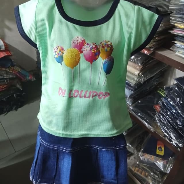 Mint Green, Dark Blue, Yellow, Pink, Blue Top and Skirt Set
