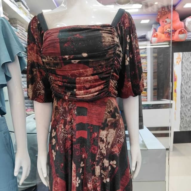 Red, black, and brown with gold accents Dress