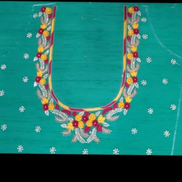 Teal, Yellow, Red, Silver Blouse