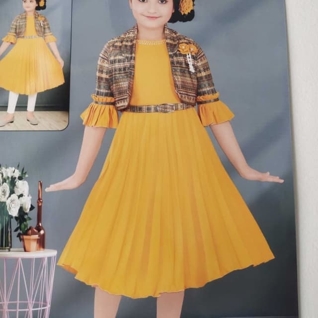 Mustard Yellow and Brown Dress with Jacket