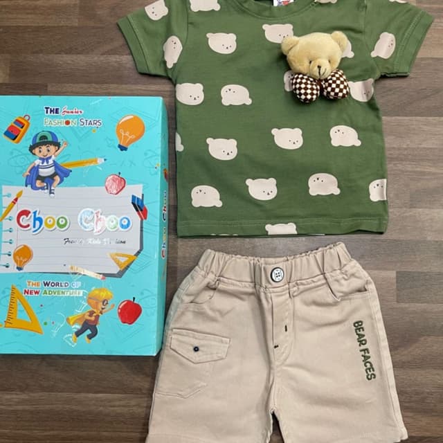 Green and Beige T-shirt and Shorts Set