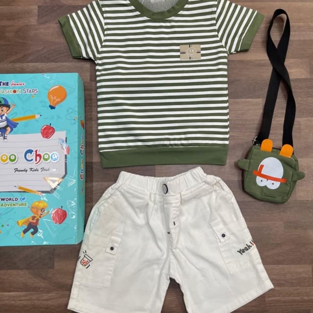 Green, White, Beige, Black Outfit set