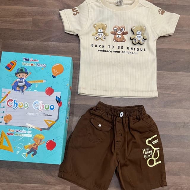 Beige and Brown T-shirt and shorts set