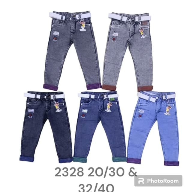 Various shades of blue, gray, and black. Jeans