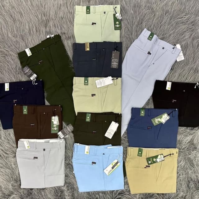 Variety of solid colors including: Green, Navy, Beige, Blue, Brown, Light Blue, Khaki, Grey Pants