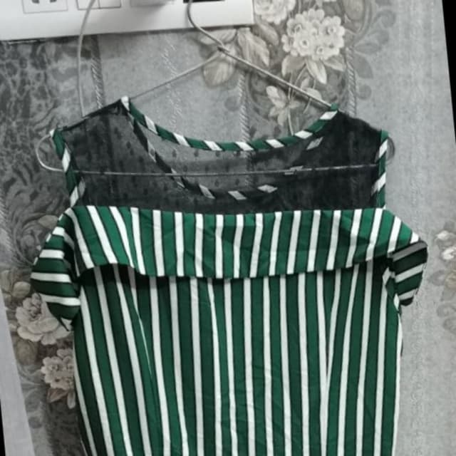 Green and White Top