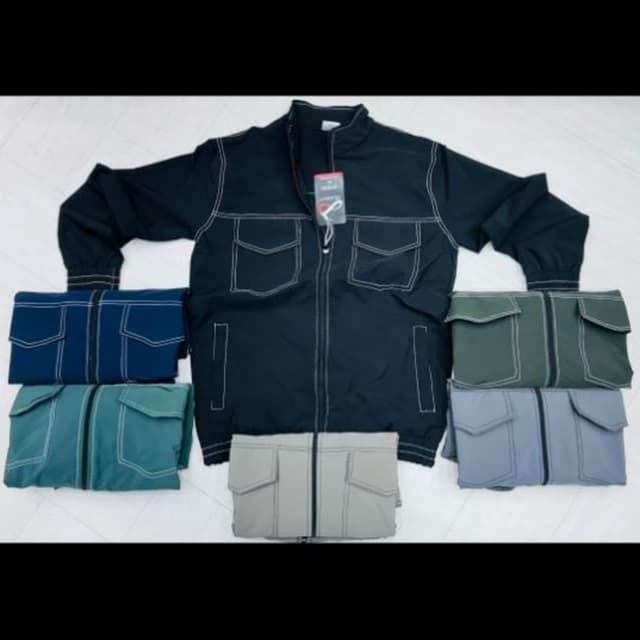 Black with white stitching, and several options for pocket colors including Blue, Green, and Gray Jacket