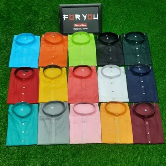 Variety of solid colors including blue, orange, green, black, dark green, red, yellow, peach, white, navy, teal, gray, pink, and mustard. Kurta