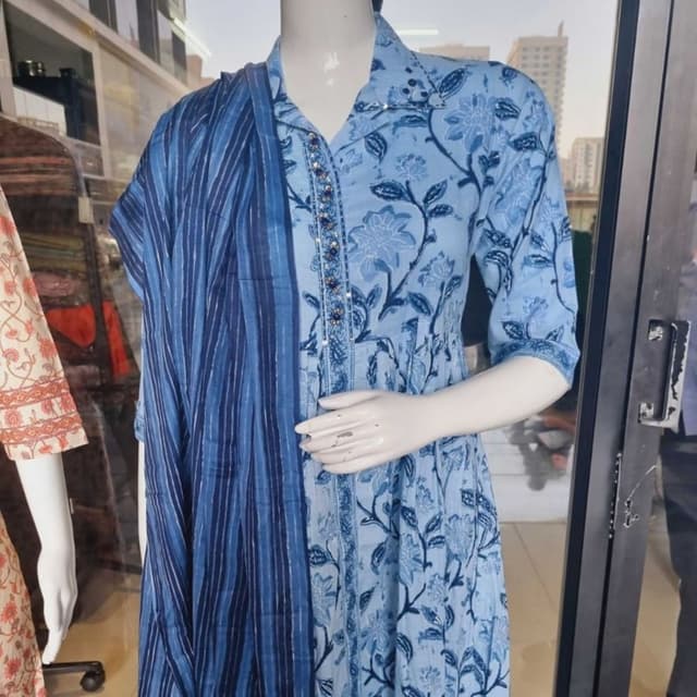 Various shades of blue Dress with Dupatta