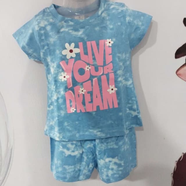 Light Blue and Pink T-shirt and Shorts Set