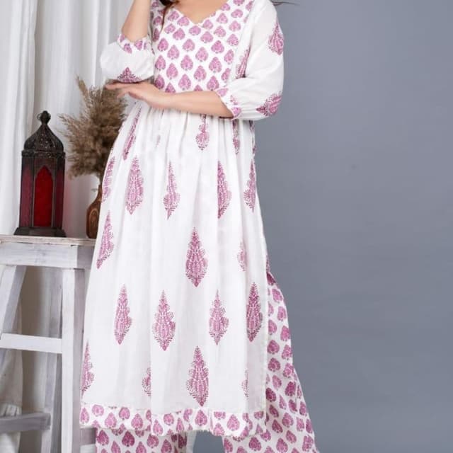 White and Pink Kurta with Pants