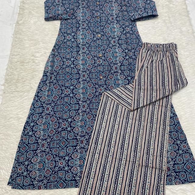 Blue, white, red Kurta with Pants