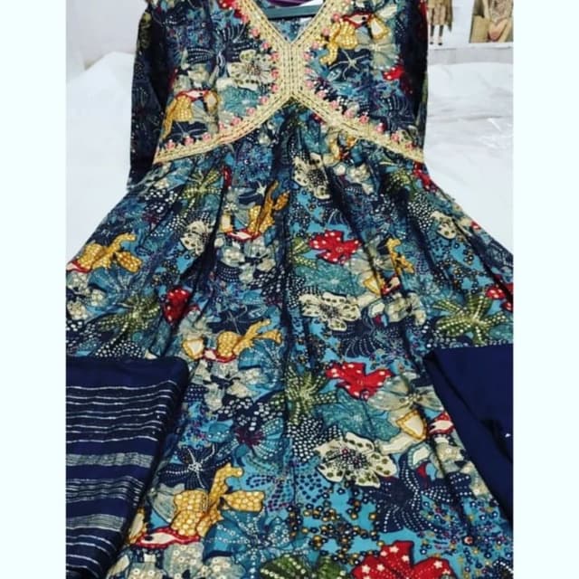 Blue, Teal, Yellow, Red, Gold Dress